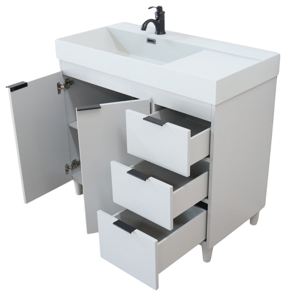 39" Single Sink Vanity, French Gray With Light Gray Composite Granite Top
