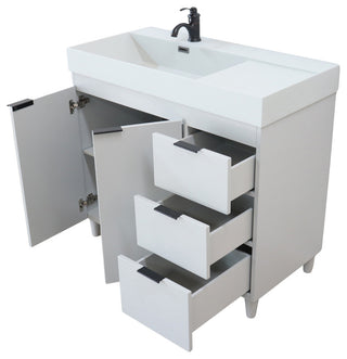 39" Single Sink Vanity, French Gray With Light Gray Composite Granite Top