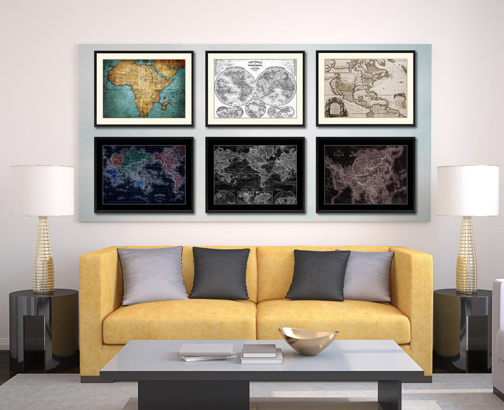 Asia Vintage Vivid Sepia Map Print On Canvas With Black Custom Frame, 28" X 37"