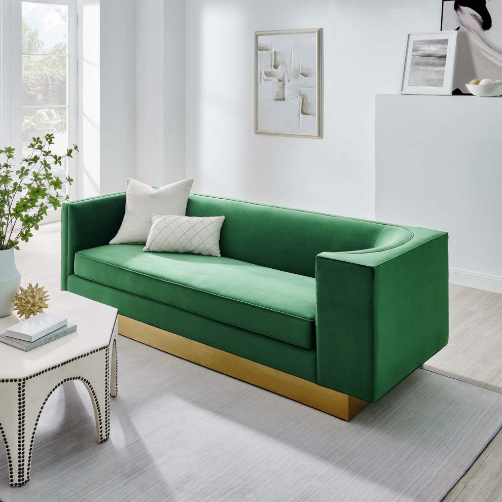 Sofa, Green, Velvet, Modern, Mid Century Living Hotel Lounge Cafe Lobby