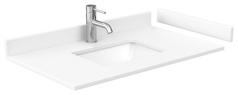 36"SGL Bathroom Vanity, White, White Cult. Marble Countertop, Sink, 24" Mirror