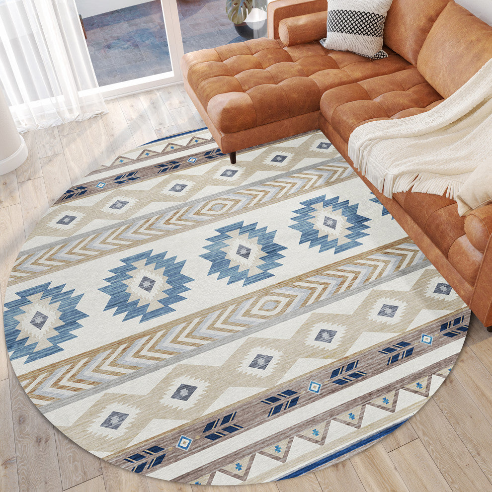 Indoor/Outdoor Phoenix PH3 Ivory Machine Washable 8' x 8' Round Rug