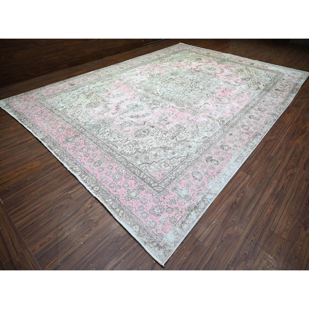 Blush Pink Vintage Tebraz Wool Hand Knotted Oversized Oriental Rug 11'3"x15'9"