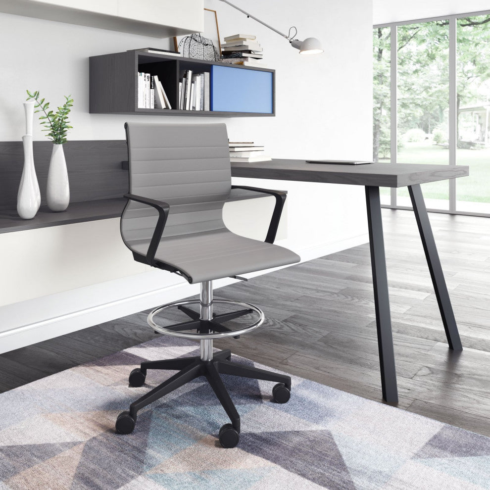 Computer Work Chair, Steel, Gray, Black, Chrome, Home Business Office