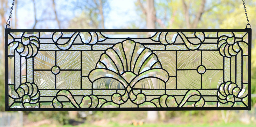 36" x 12" Stunning Handcrafted All Clear Stained Glass Beveled Window panel