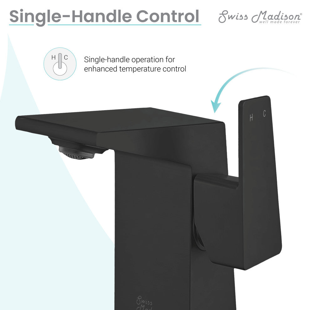 Carre Single Hole Single Handle Bathroom Faucet, Matte Black