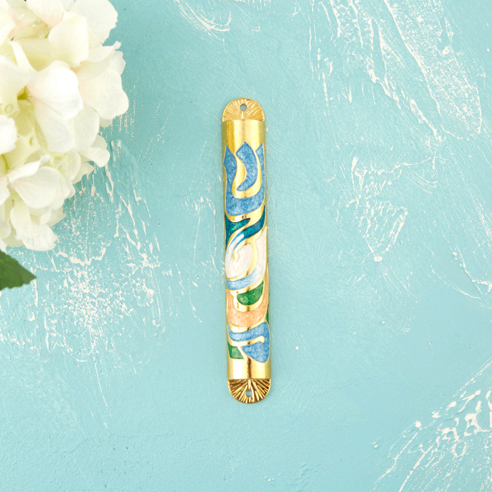 Matashi Gold Hand Painted Enamel 6'' Mezuzah