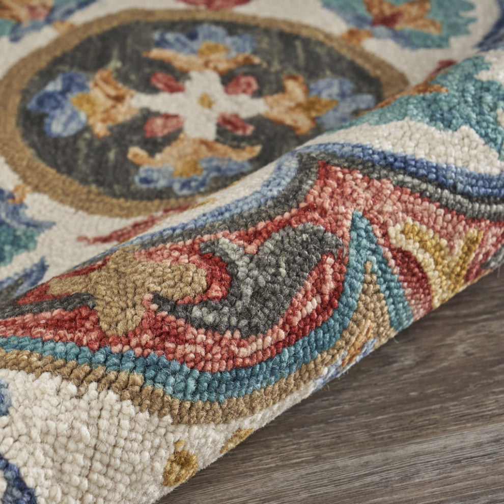 4" Round Red Layered Petals Area Rug