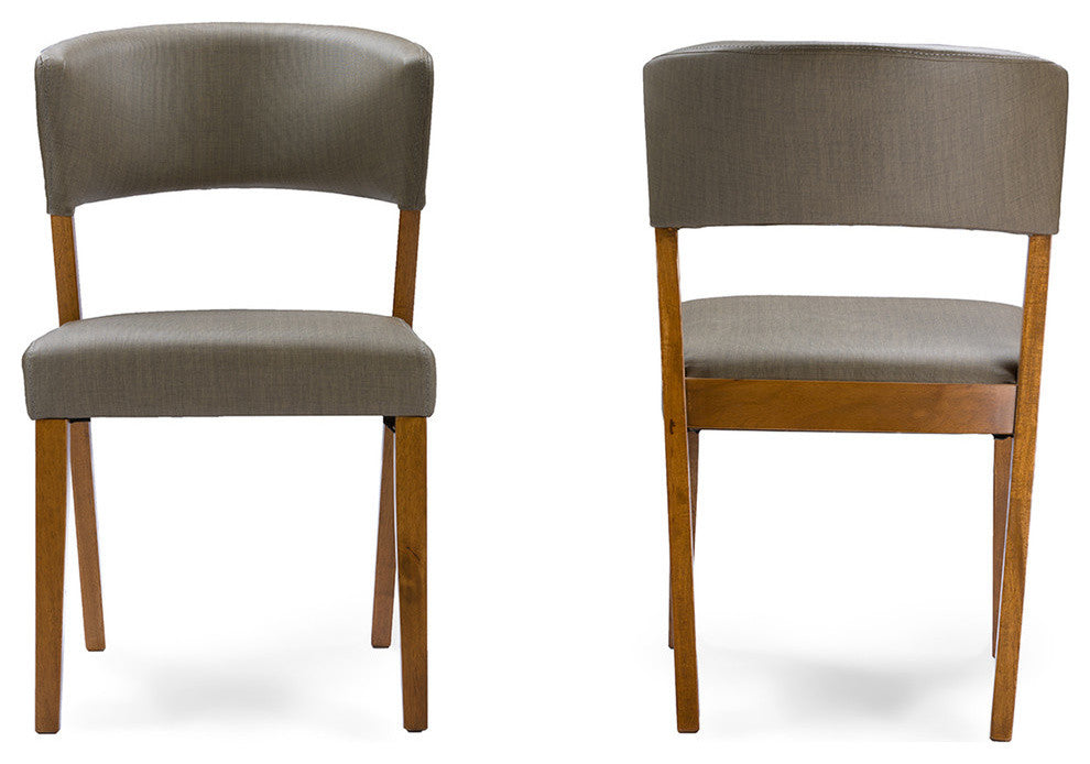 Montreal Mid-Century Dark Walnut Wood Gray Faux Leather Dining Chairs, Set of 2