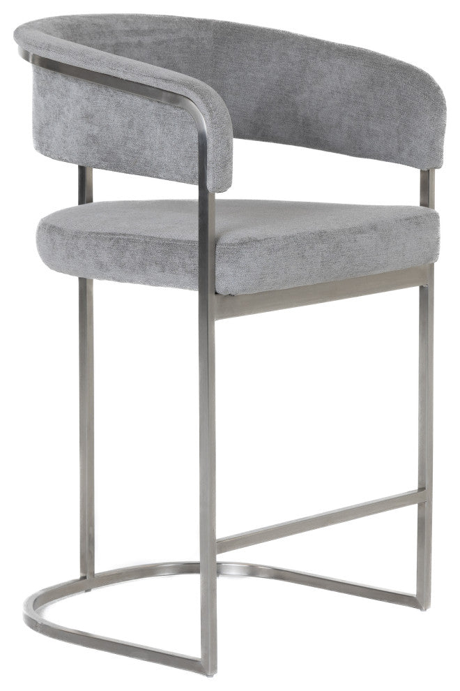 Modrest Sebastian Modern Grey Fabric + Stainless Steel Counter Chair