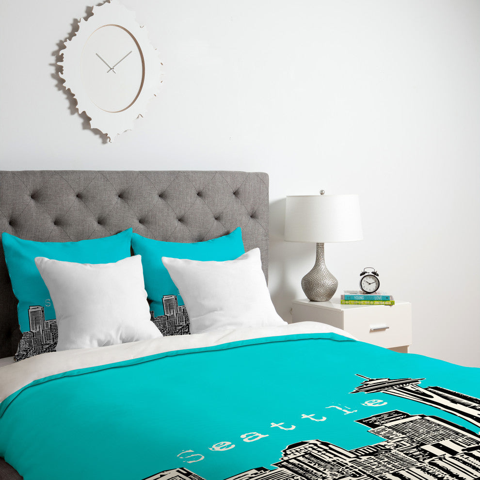 Deny Designs Bird Ave Seattle Teal Duvet Cover - Lightweight