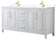 72"DBL Bath Vanity, White, White Cult. Marble Countertop, Sinks, Gold Trim