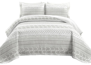 Hygge Geo 3-Piece Quilt Set, Gray/White, Full/Queen
