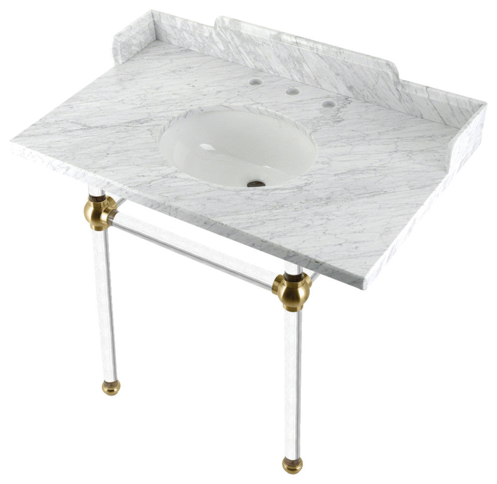 Kingston Brass LMS3630MA7 36" Carrara Marble Console Sink, Acrylic Legs