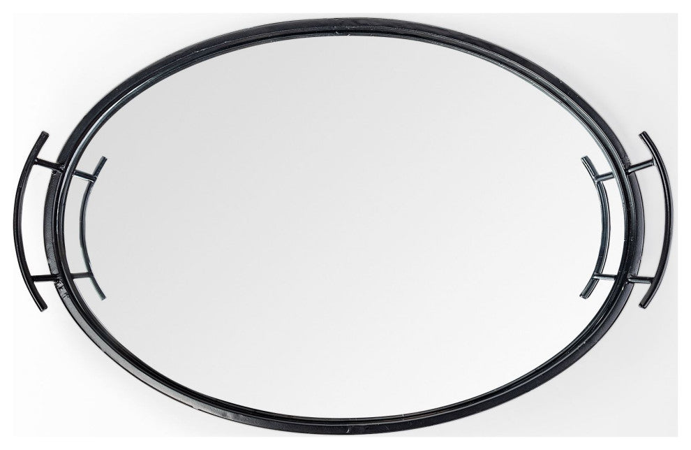 Ansel Black Metal Mirrored Bottom Oval Serving Tray