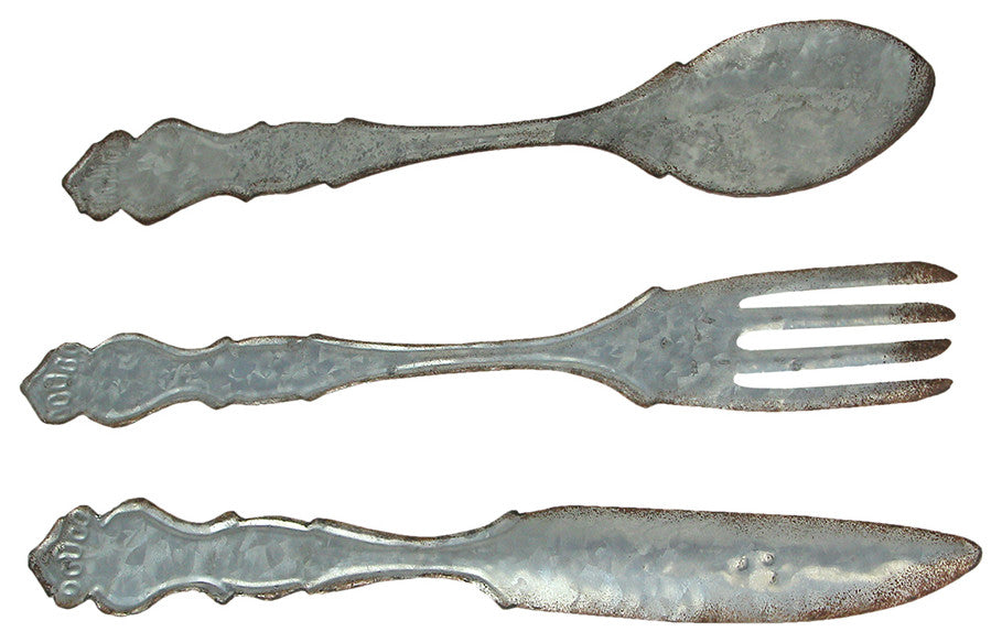 Giant Galvanized Metal Fork Spoon Knife Farmhouse Decor Kitchen Wall Hanging Se