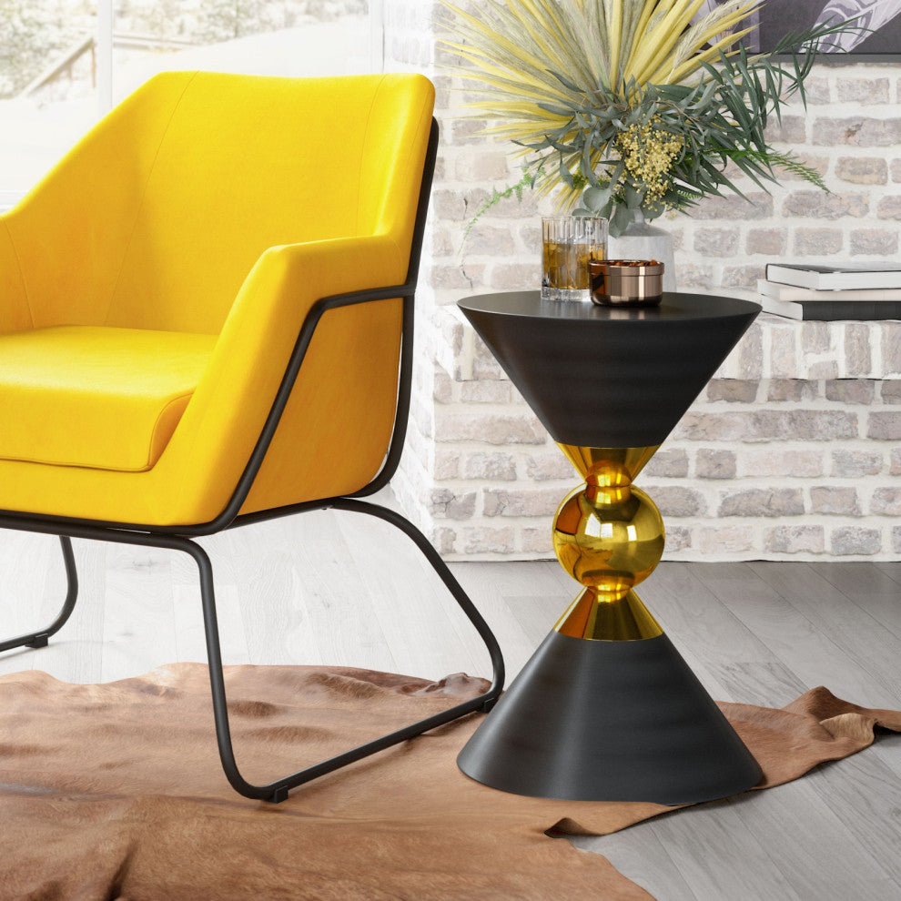 Sofa Side Table, Round, Metal Iron, Black, Gold, Lounge Cafe Lobby Hospitality