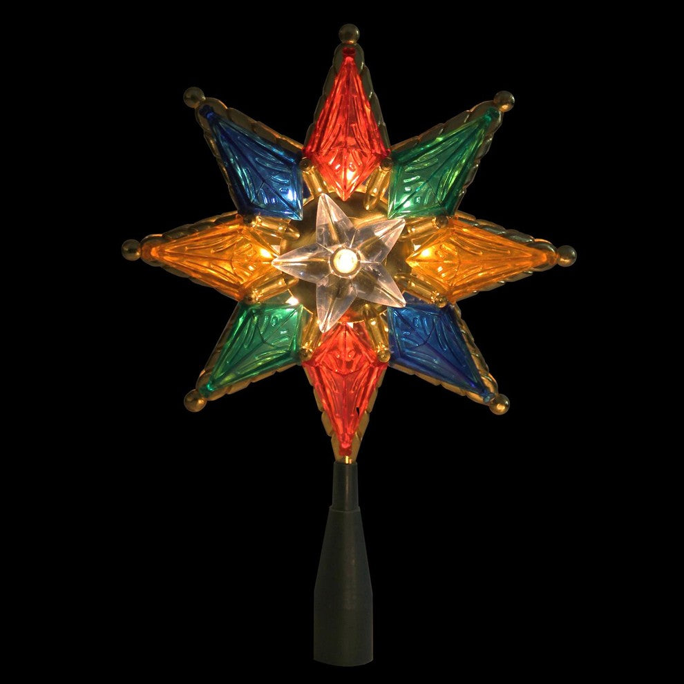 8" Multi-Color Mosaic 8-Point Star Christmas Tree Topper - Clear Lights
