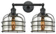 2-Light Large Bell Cage 18" Bath Fixture, Matte Black, Glass: Silver Mercury