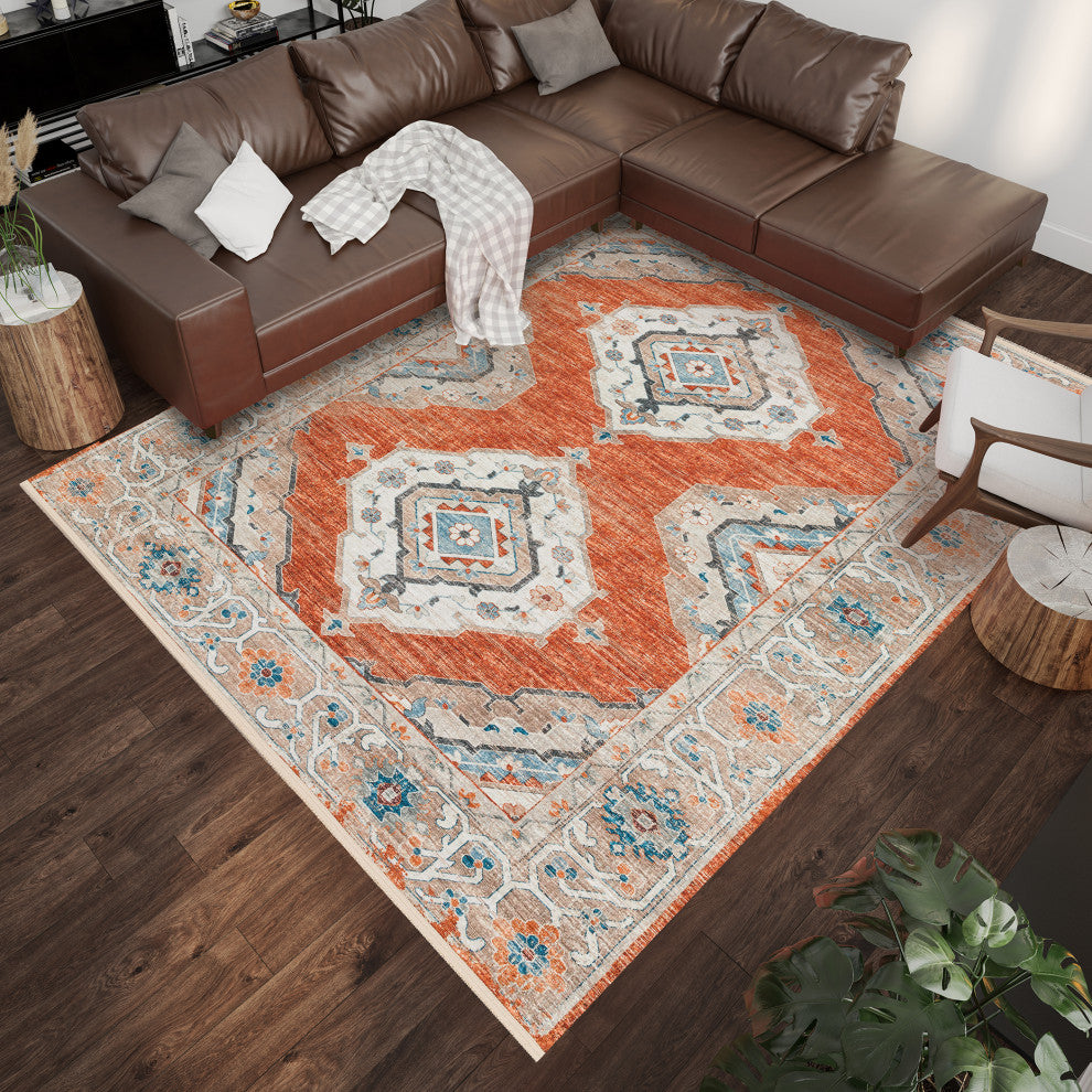 Indoor/Outdoor Marbella MB1 Spice Machine Washable 3' x 5' Rug