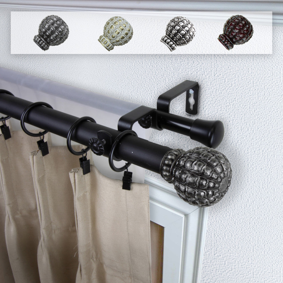 Velia 1" Double Curtain Rod, Black, 48-84"