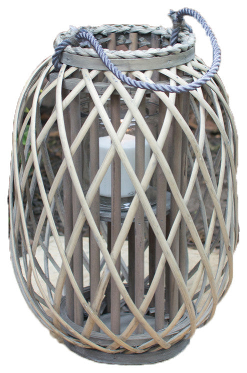 Grey Willow Lantern with Glass - Small