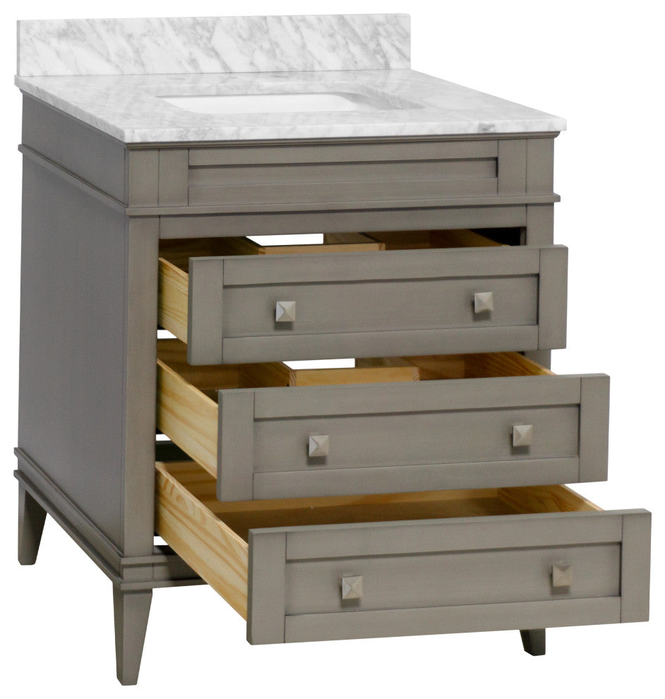 Eleanor 30" Bathroom Vanity, Weathered Gray, Carrara Marble Top