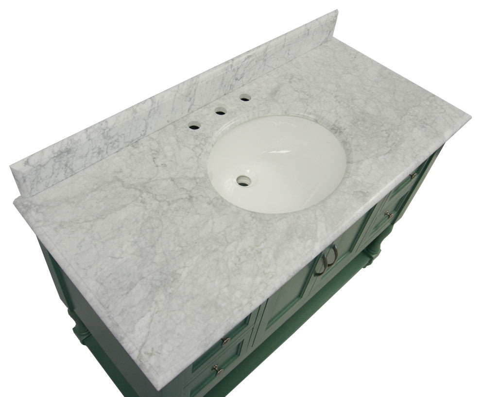 Beverly 48" Bathroom Vanity, Sage Green, Carrara Marble