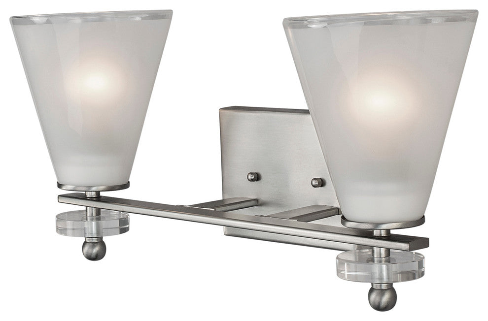 2 Light Bath Bracket, Brushed Nickel, Clear Outer & Sandblast Inner Glass