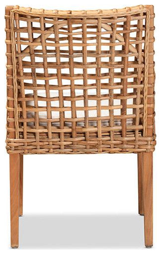 Saoka Modern Natural Brown Finished Wood and Rattan Dining Chair
