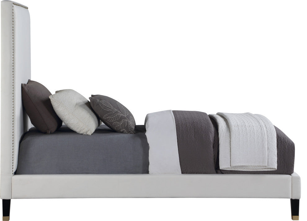 Harlie Velvet Upholstered Bed, Cream, Twin