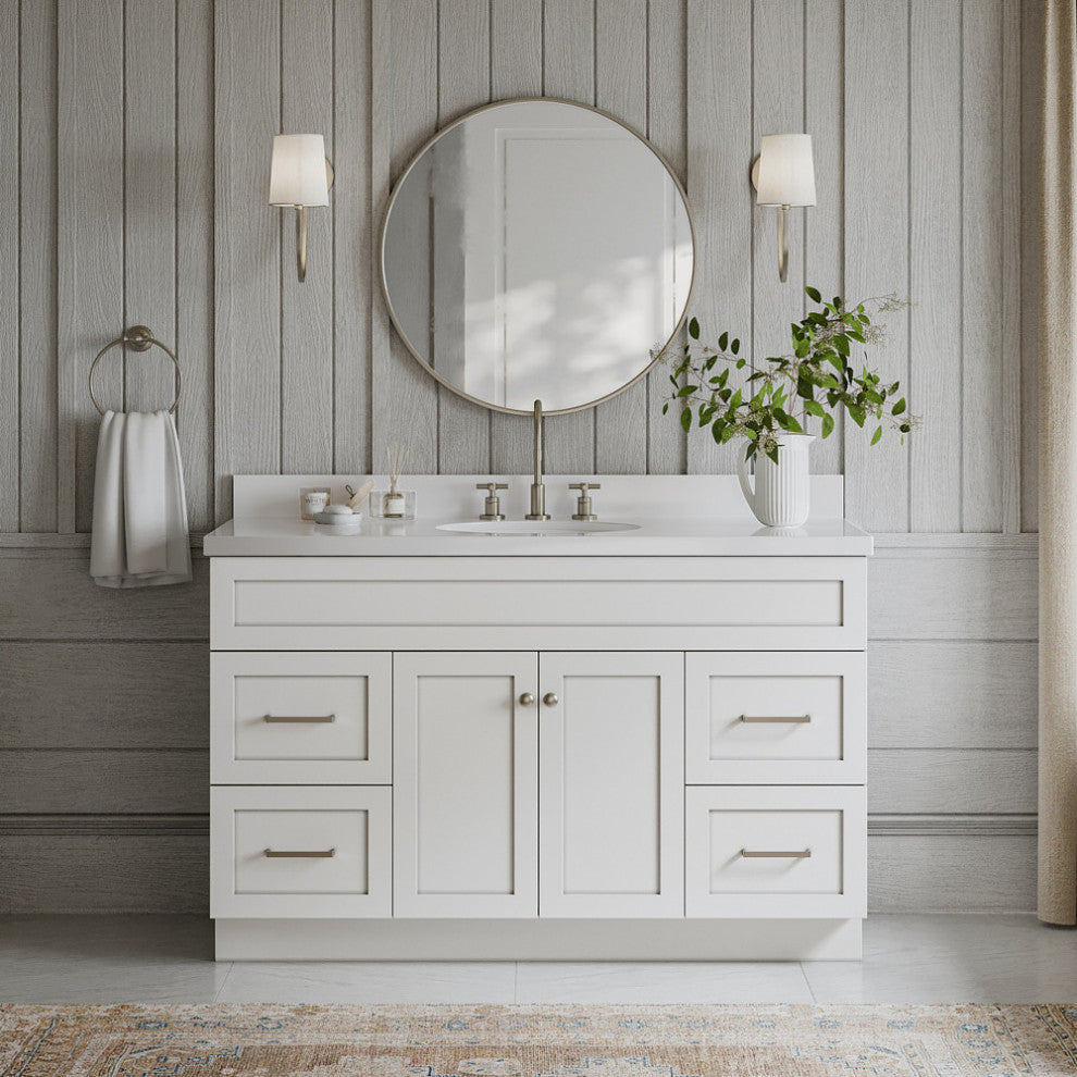 ARIEL Hamlet 55" Bath Vanity in White White With Quartz Vanity Top