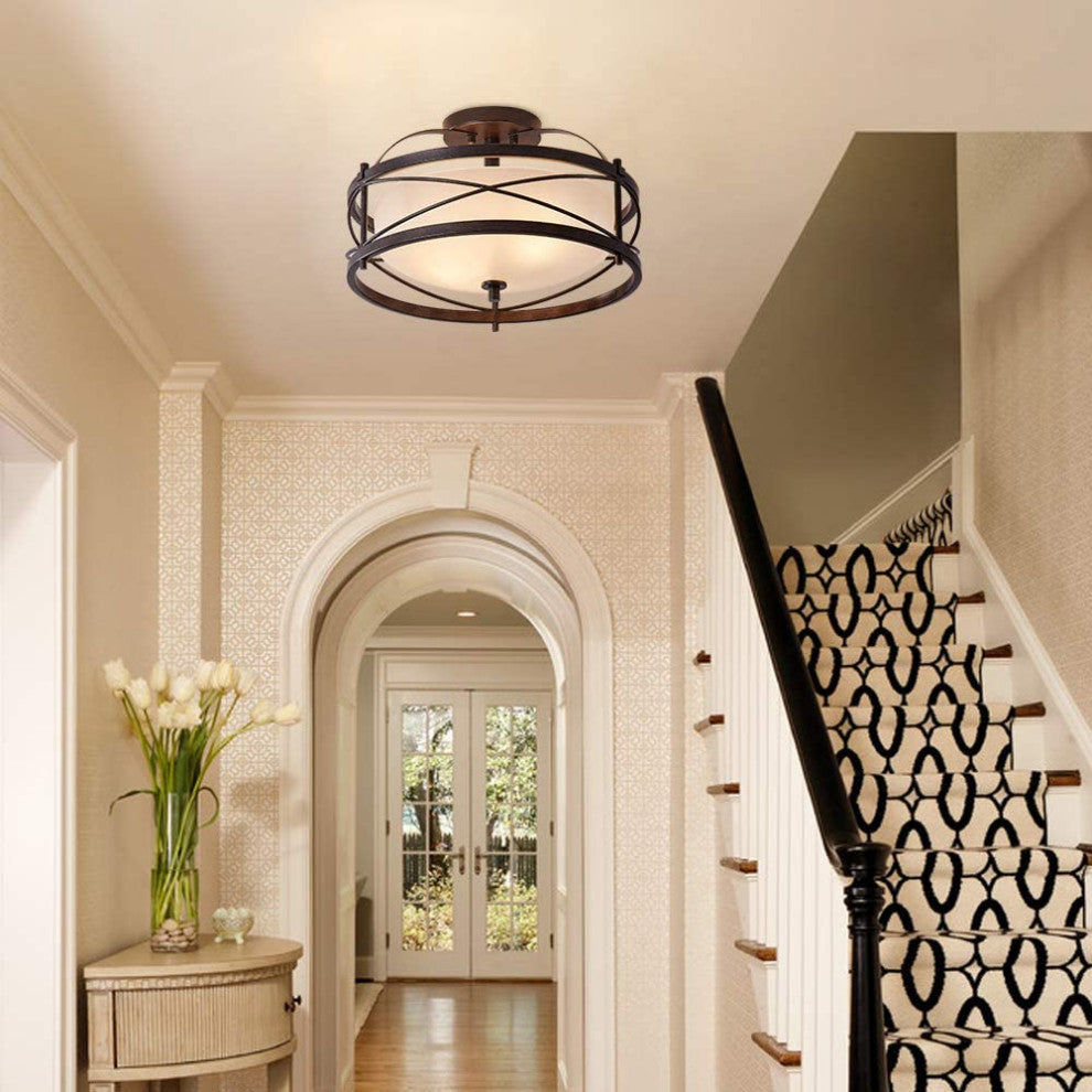 2 light Semi Flush Mount Rustic Ceiling Light industrial drum ceiling light fixt