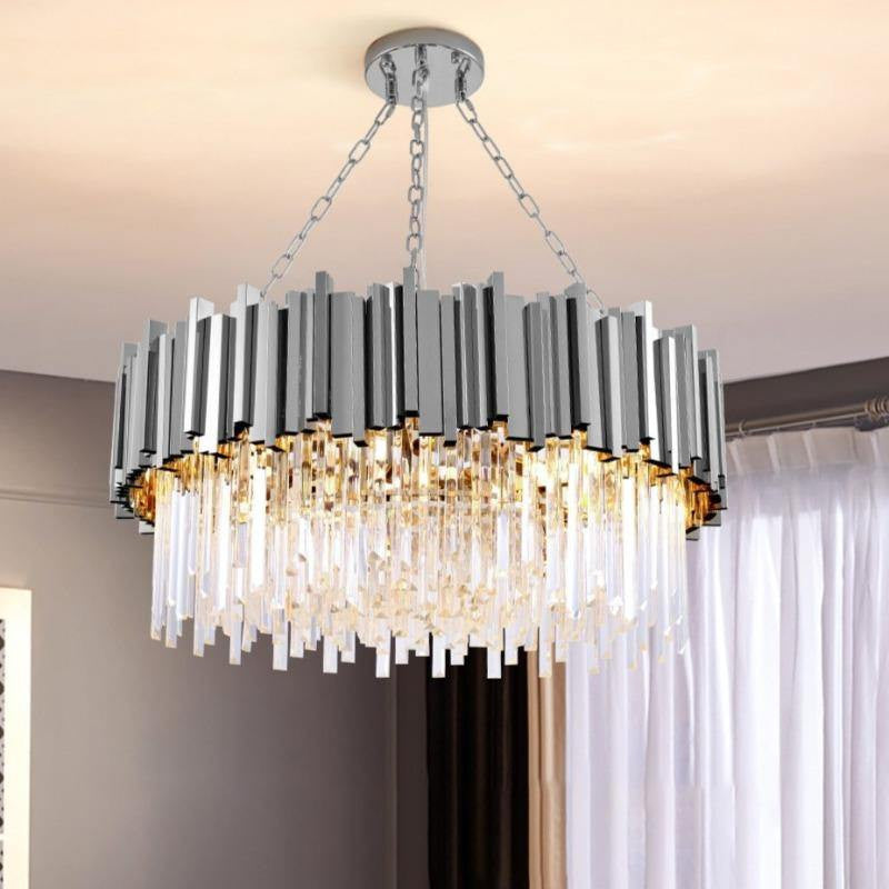 Gio Crystal Chandelier, Chrome, Diameter 24"