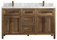 Santa Monica 60 Double Sink Bathroom Vanity in Graywashed Teak 2" Carrara Marble