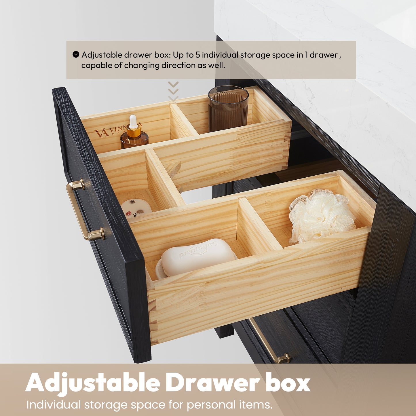 Leon Bath Vanity With Composite Stone Top, Fir Wood Black, 24", No Mirror