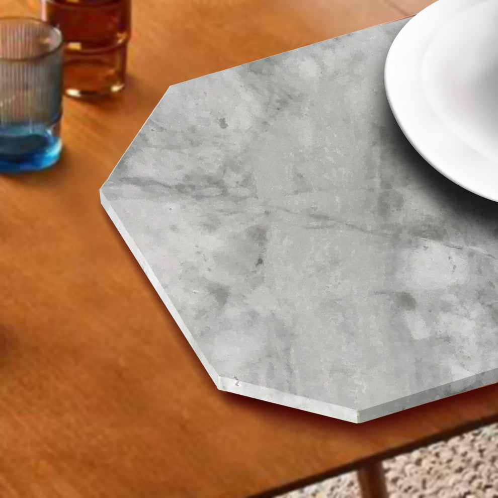 Polished Marble Table Place Mat Badal, Oval Shaped With Gray Finish