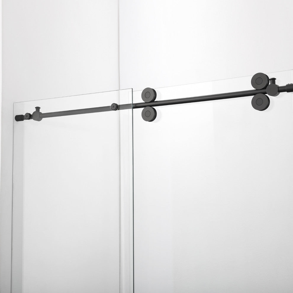 Villena Rectangle Single Sliding Frameless Shower Enclosure, Matte Black, 56"
