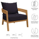 Lounge Chair Armchair, Blue Navy Natural, Teak Wood, Modern, Outdoor Patio
