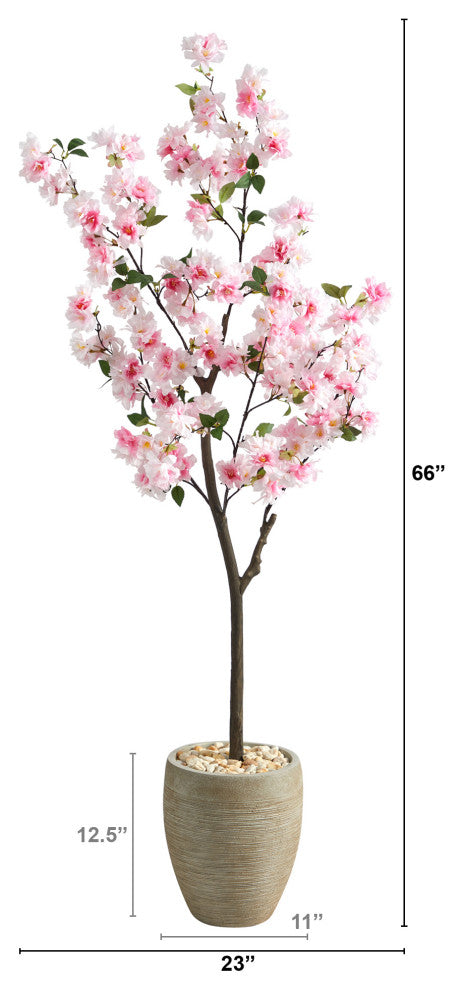 5.5' Cherry Blossom Artificial Tree, Sand Colored Planter