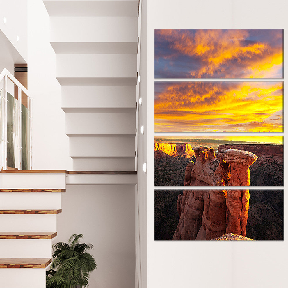 Colorado Monument At Sunset, Modern Landscape Canvas Art, 28"x48", 4 Panels