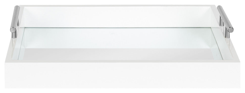 Lipton Decorative Wood Tray With Metal Handles, White/Mirror