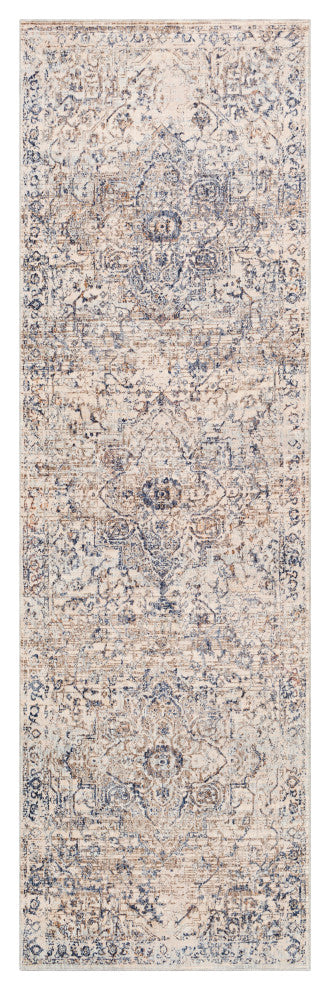 Surya Palazzo PZL-2304 3'3"x8' Rug, Navy/Denim/Pale Blue/Taupe/Cream/White/Blush
