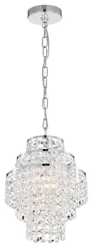 1-Light Chrome Modern Glam Mini Chandelier With Tier Cascading Crystals