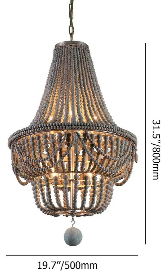 Katia Boho Wood Beaded Chandelier Empire Ceiling Light in Gray & Blue