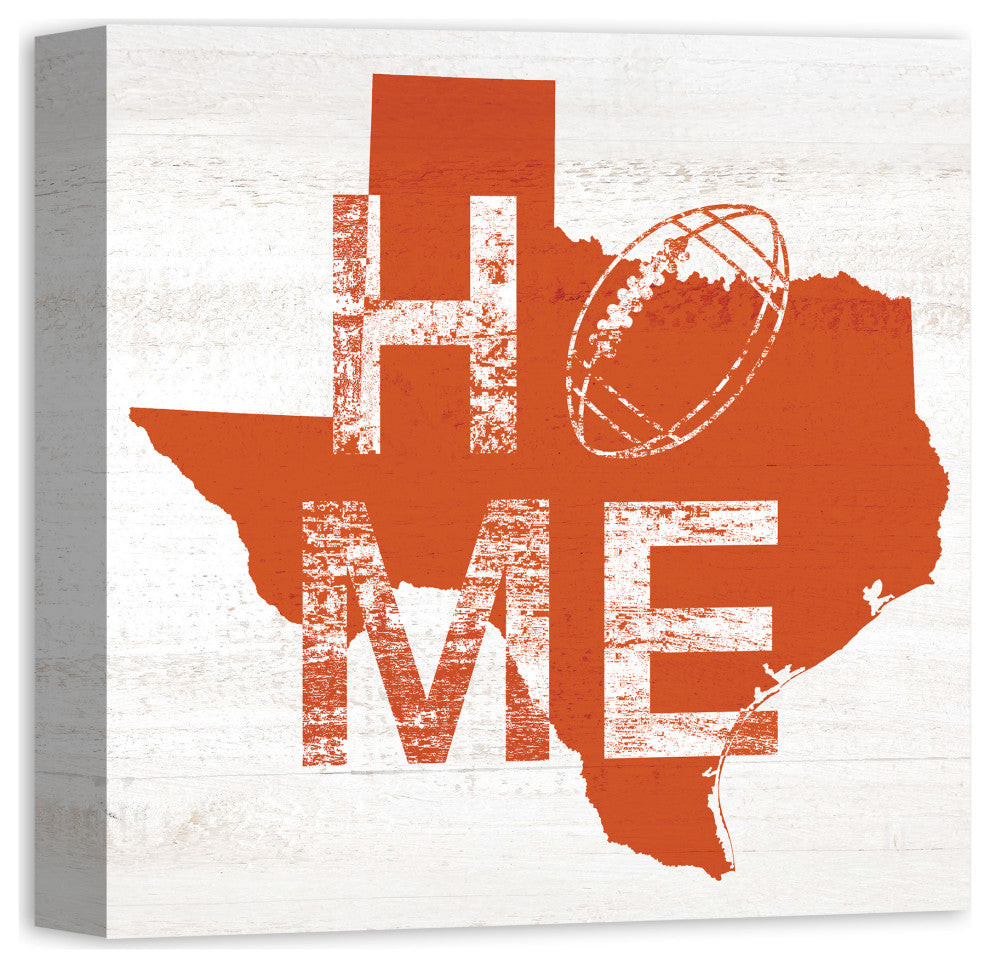 Texas Football State Pride 16x16 Canvas Wall Art, White/Orange