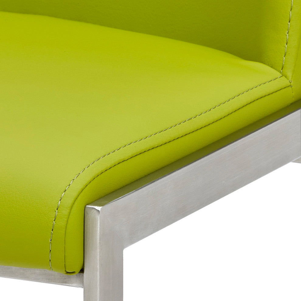 Eliza Leatherette Counter Stool With Polished Stainless Steel Legs, Lime Green