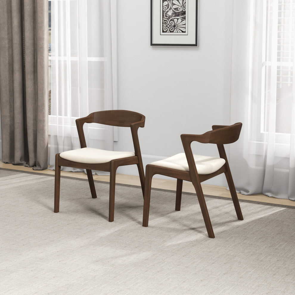 Reggie Mid-Century Modern Solid Wood Velvet Dining Chair, Set of 2, Cream