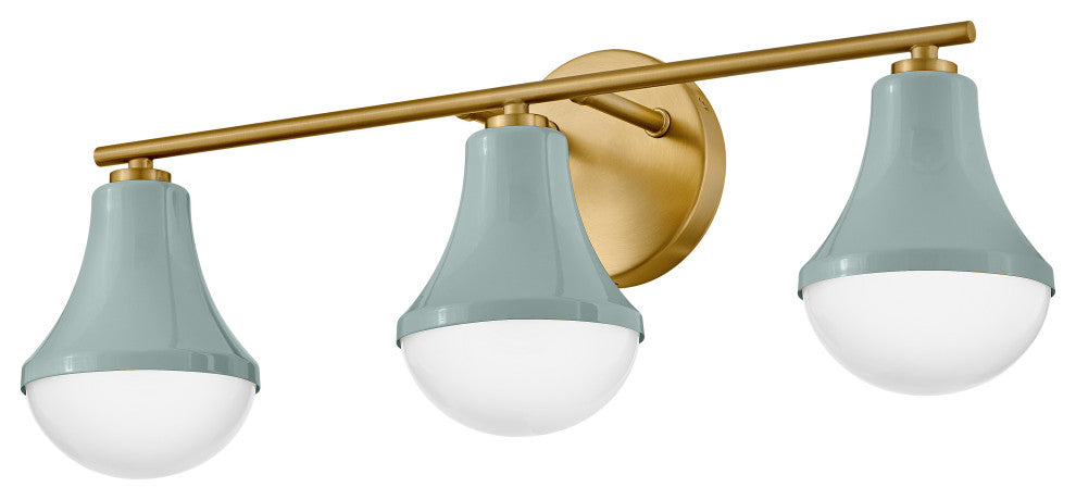 Lark Haddie 24" Modern Three-Light Bath Vanity, Seafoam + Lacquered Brass