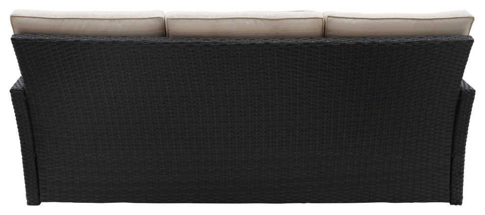GDF Studio Amigo Outdoor 3-Seater Wicker Sofa With Beige Cushions, Dark Brown/Be